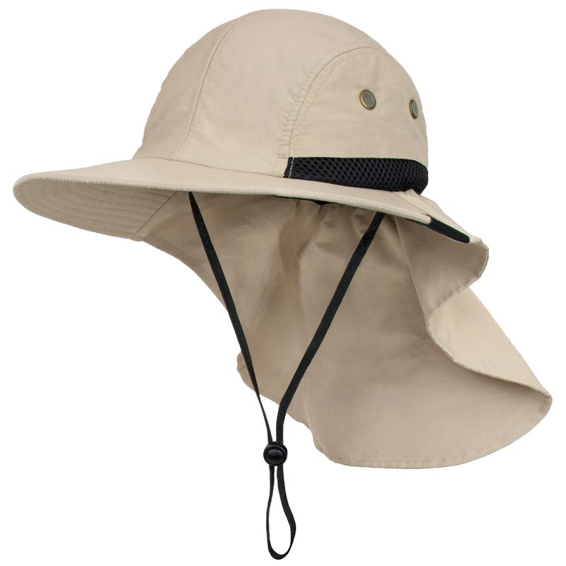 Suncube SUN CUBE Sun Hat for Men, Wide Brim Fishing Hat Neck Flap Cover Men Women, Hiking Safari, UV Sun Protection Summer Gardening Beach Camping UPF 50+, Tan - Image 1
